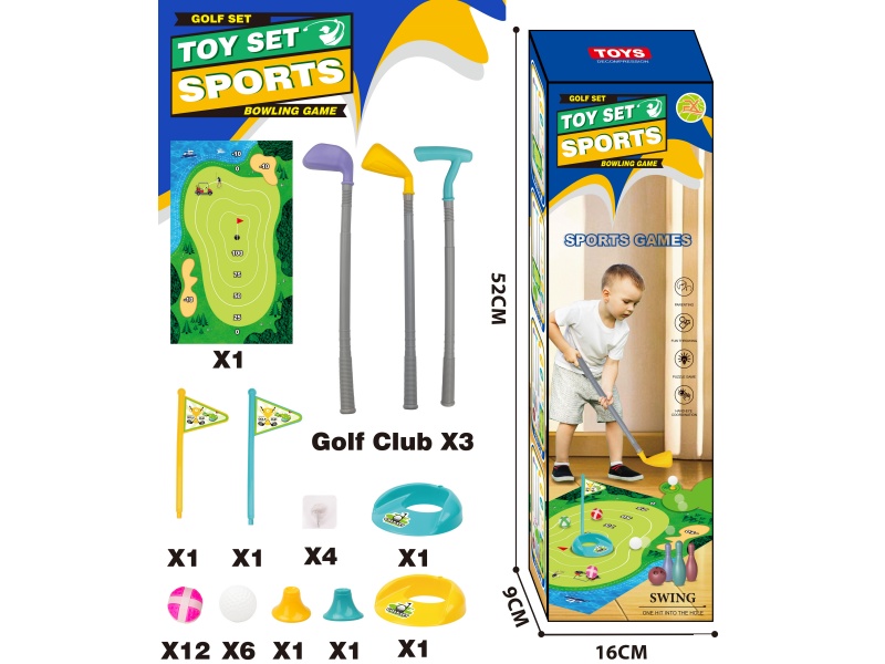 Three Golf Clubs, Two Flag Holes, Six Sets Of Balls, A 100X75Cm Game Pad, Twelve Golf Sticky Balls And Four Sticky Hooks