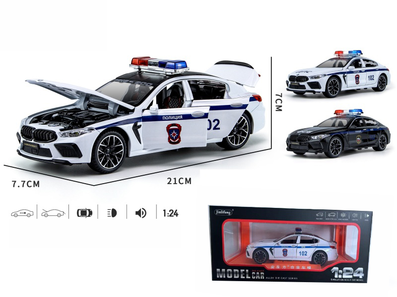 1:24 BMW M8 Russian Police Car Pull Back Alloy Car Model With Sound And Lights 1PCS