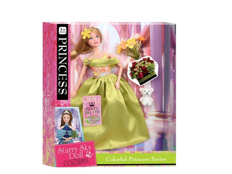 11.5-Inch 11-Joint - Colorful Princess Series - Paired With Realistic Bouquets - Plastic Bears