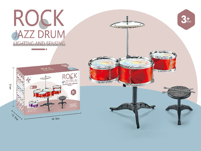 Flame Red Five-Drum Children'S Jazz Drum/Three-Lamp Electrification