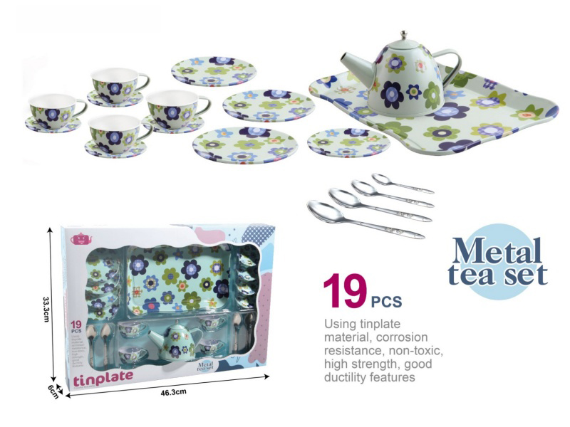 Tinplate Teapot: Green Base With Floral Patterns