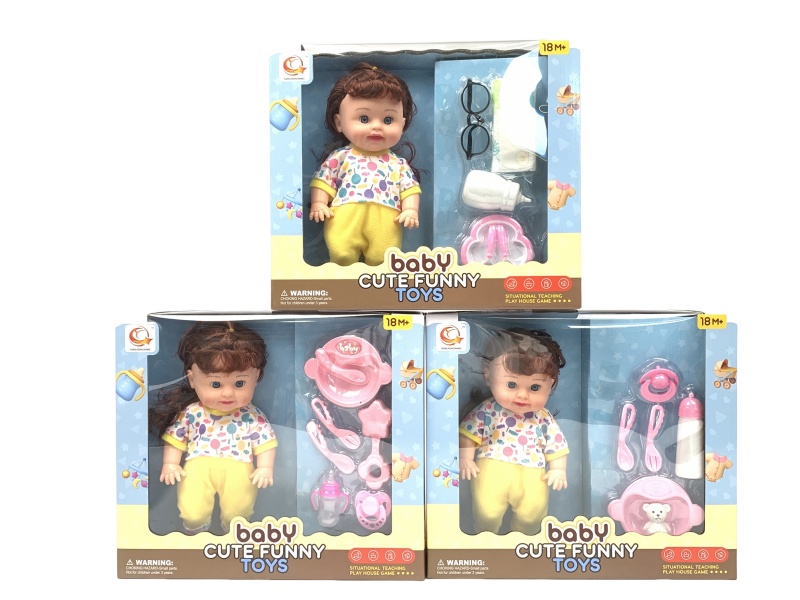 A Mixed Set Of Three 12-Inch Dolls With Tableware And Ic