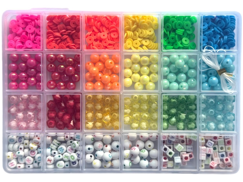 24-Grid Diy Beaded Box, Multi-Color Soft Clay Letter Beads, Acrylic Beads, Friendship Bracelet Making (With Beaded String)