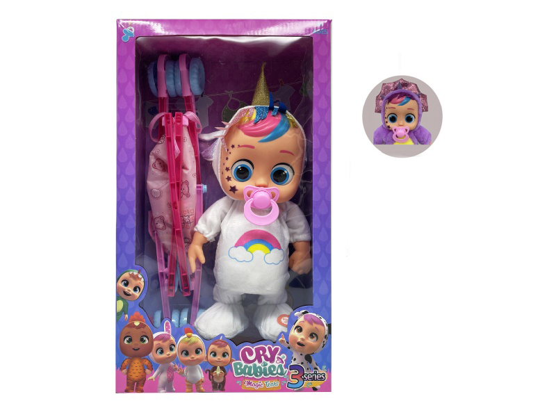 22 Inch B/O Walking 12D Eyes Solid Cry Baby Doll With Pacifier Sensor + Stroller Toy