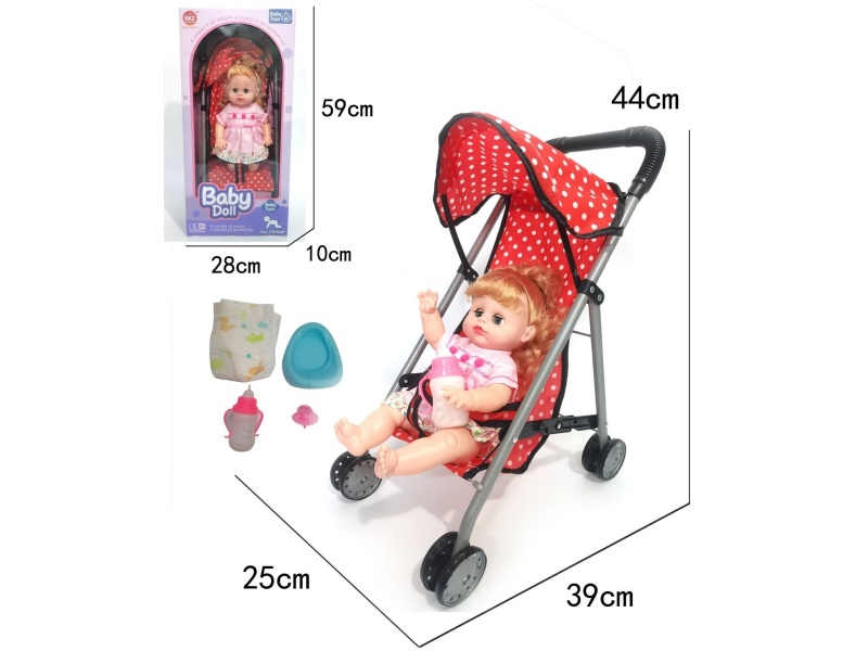 Iron Stroller + Doll With 12 Sounds + Accessories