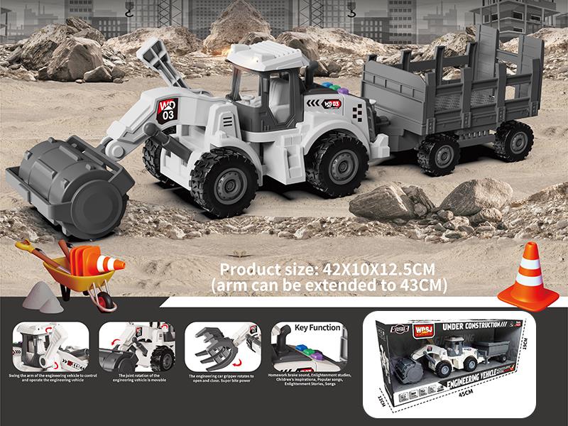 1:16 Friction Road Roller With Sound And Lights + Bucket Car