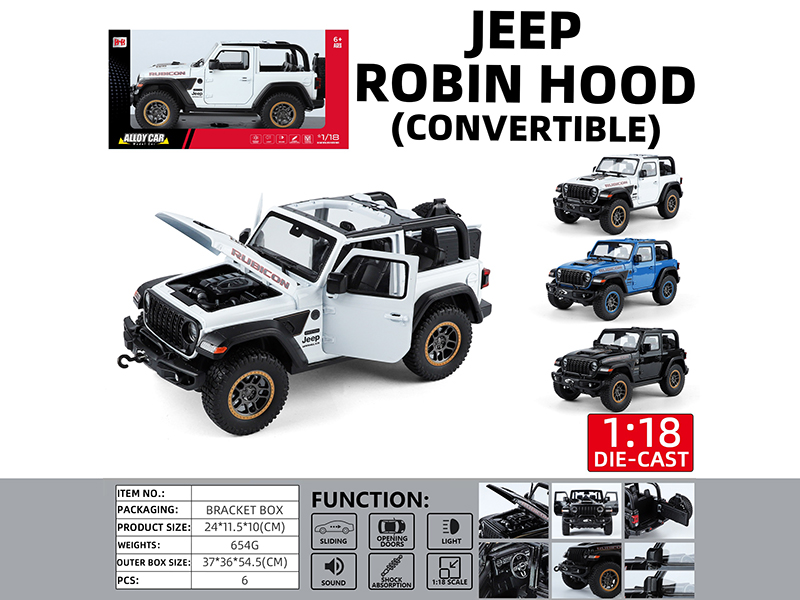 1:18 Jeep Robin Hood(Convertible) Alloy Car Model(4 Door Opening, Pull Back, Sound And Lights)