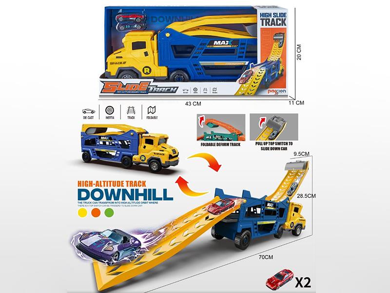 Friction Flodable Deform Track Storage Truck + 2 Alloy Cars