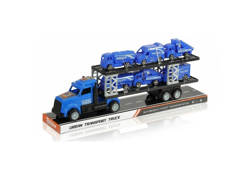 An Inertial American Tractor Truck Carries Six City Vehicles