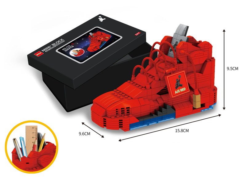 Mini Building Blocks Red AJ5 Sneakers Pen Holder 555pcs