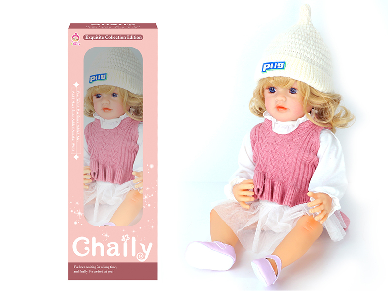 55CM Soft Glue High Simulation Baby Doll(Wig Sheath)With Diaper, Birth Card, Woollen Cap