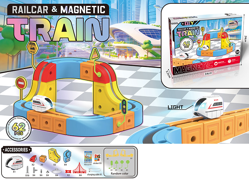 DIY 3D Magnetic Track Car(Car With Light)62PCS