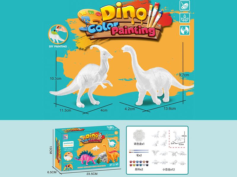 DIY Color Painting Medium Brachiosaurus, Pararthrosaurus + 12 Small Dinosaurs