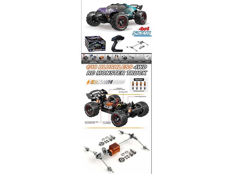 1:18 Brushless Four-Wheel Drive Full-Proportion High-Speed Large Vehicle (Rear Wing) Purple