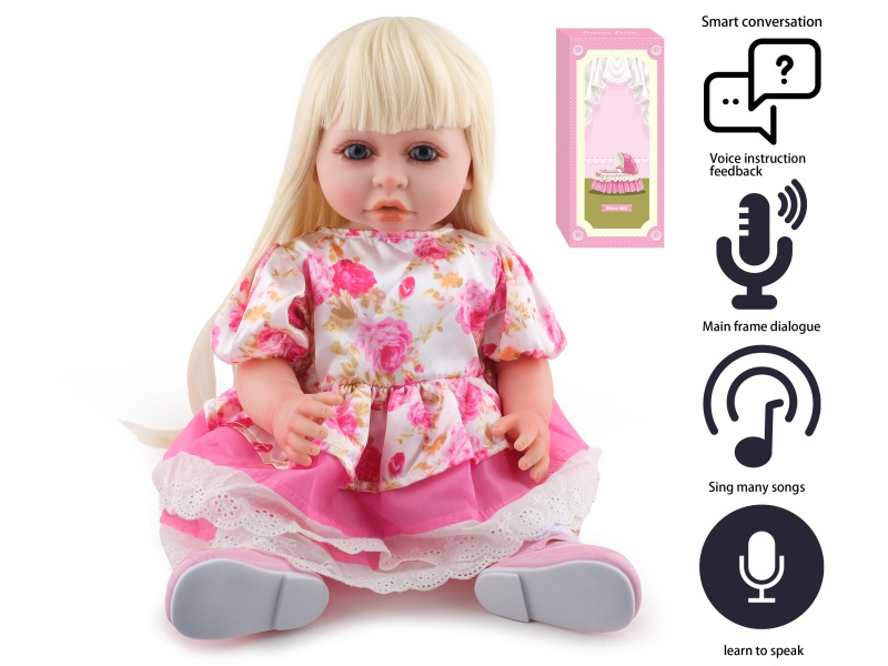 55cm Soft Plastic Reborn Doll(Wig Sheath) With Feeding-Bottle, Magnetic Pacifier, Diaper, Birth Card With Smart Conversation, Recording Functions