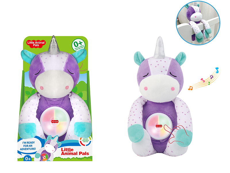 Soft Plush Unicorn Baby Crib Hanging Toy With Sound And Light