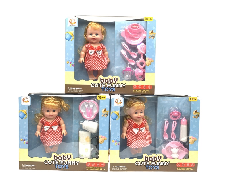 A Mixed Set Of Three Types Of 10-Inch Figurines And Dolls With Tableware