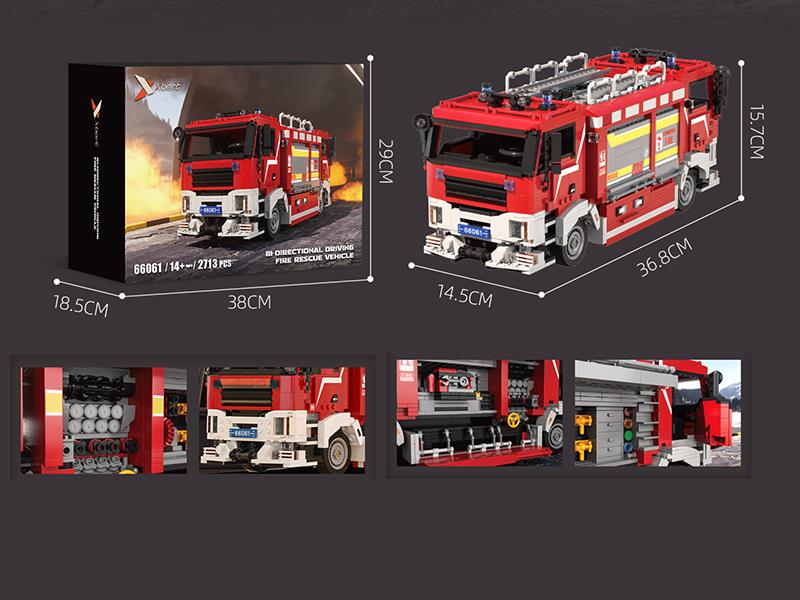 Bi-Directional Driving Fire Rescue Vehicle Model Building Blocks 2713PCS