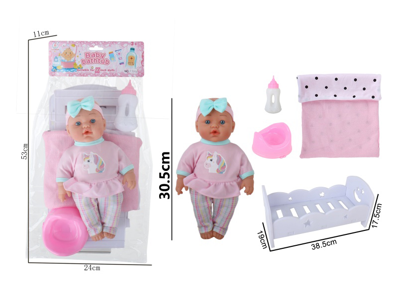 12-Inch Plastic Doll With Ic-Free Rubber Body And Injection Molded Body For Direct Urination, Large Bed For Sleeping