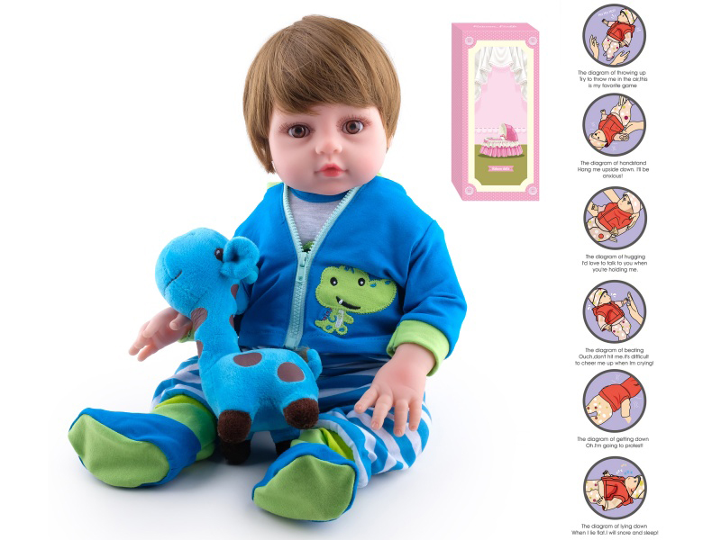 45cm Soft Plastic Reborn Doll(Wig Sheath)With Feeding-Bottle, Magnetic Pacifier, Diaper, Birth Card, Giraffe，With Gravity Sensing Function