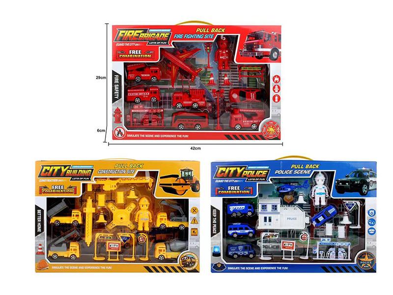 Engineering Trucks/Fire Engine/Police Cars Set