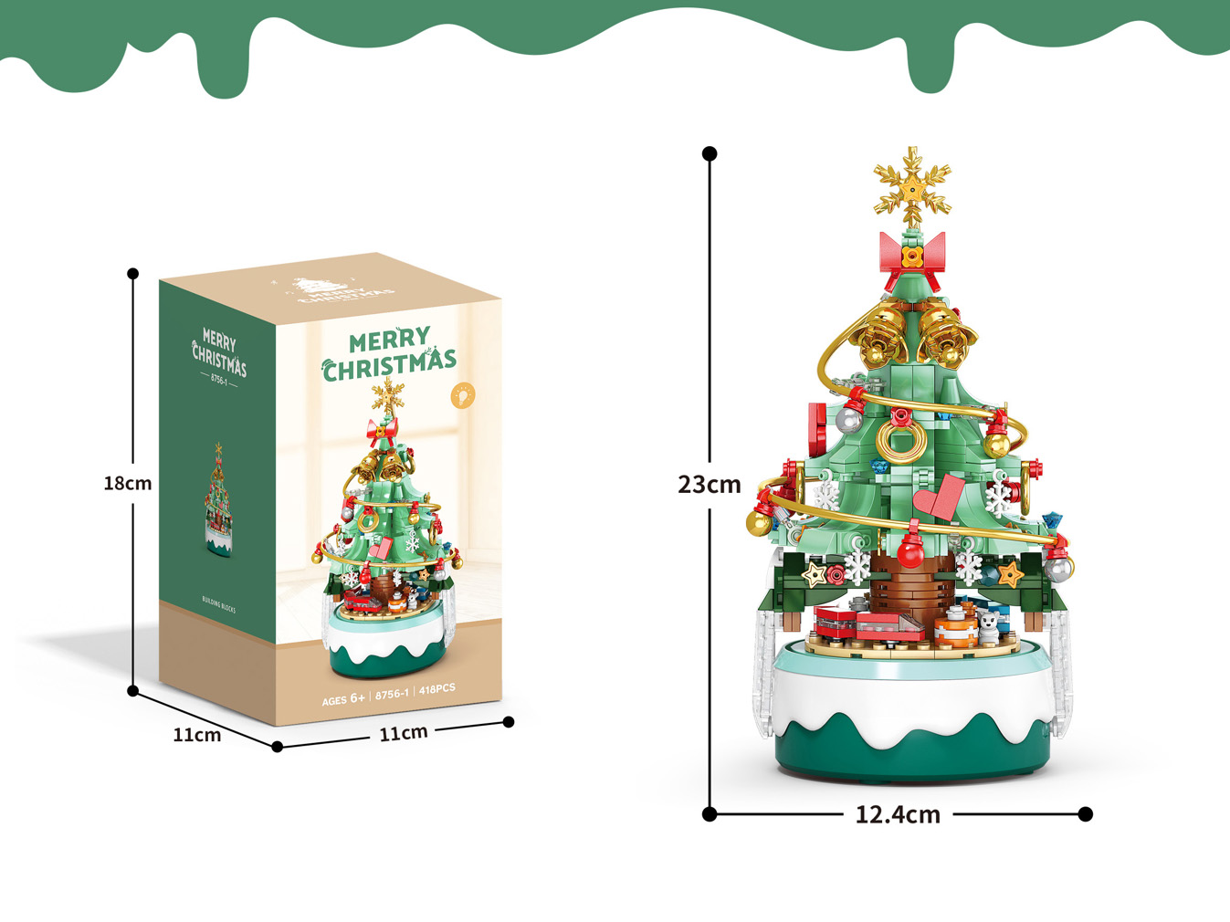 Building Blocks: 418 Pieces Of Pink And Green Christmas Tree Music Box Light Edition