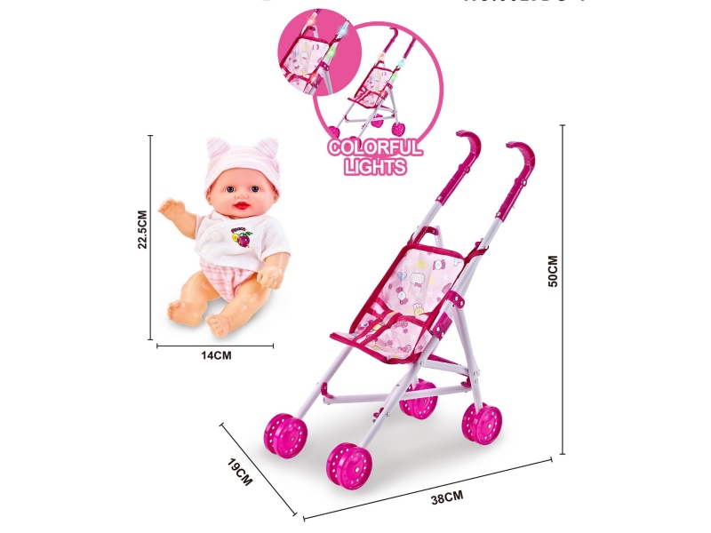 Colorful Light Plastic Trolley With 10-Inch Empty Music Doll