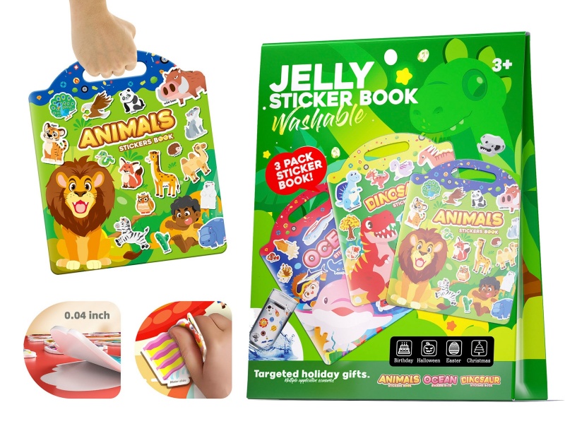 (Ocean/Animals/Dinosaur)3 Jelly Sticker Book + Gift Bag