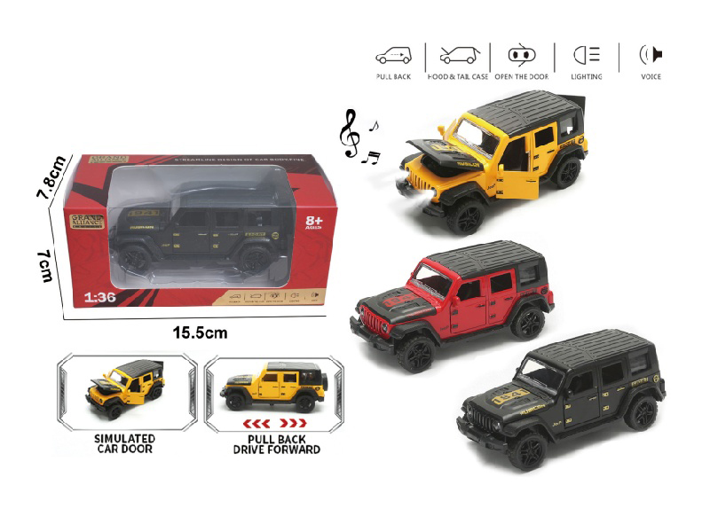 1:36 Force Alloy Car Model - Wrangler With Lights And Music, Mixed In Red/Black/Yellow