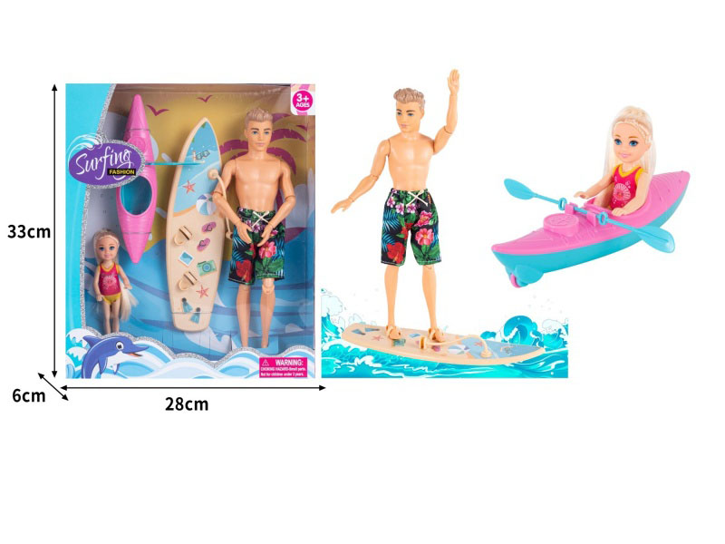11.5-Inch Heavy 11-Joint Male Doll With Surfboard + 5-Inch Solid Little Kelly + Unicycle