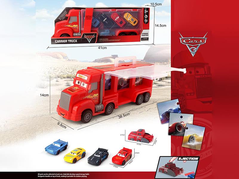 Friction Cars Storage Carrier Truck + 4 Slide Alloy Cars + Launcher