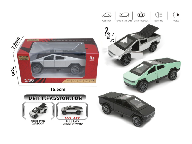 1:36 Huili Alloy Car Model - Tesla With Lights And Music, Silver/Black/Green Mixed Color