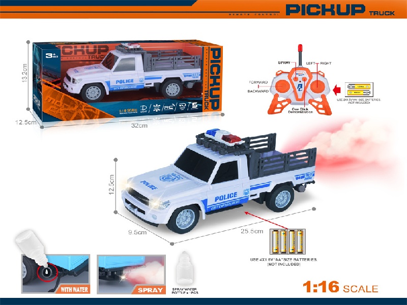40Mhz 1:16 Five-Channel Spray With Front Headlights One-Click Demonstration Of Remote-Controlled Pickup Police Car (Electricity Not Included)