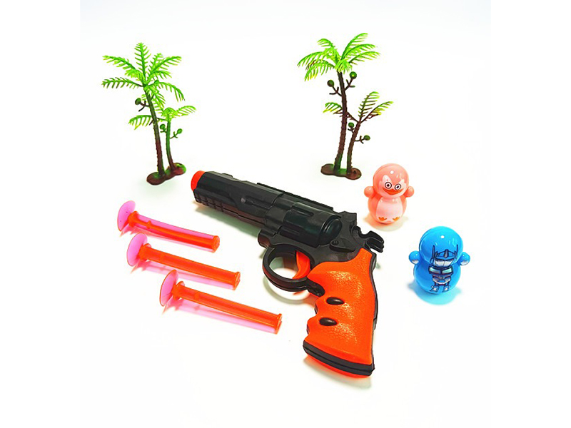 One Soft Revolver With Three Rounds, Two Tumblers, Two Coconut Palms