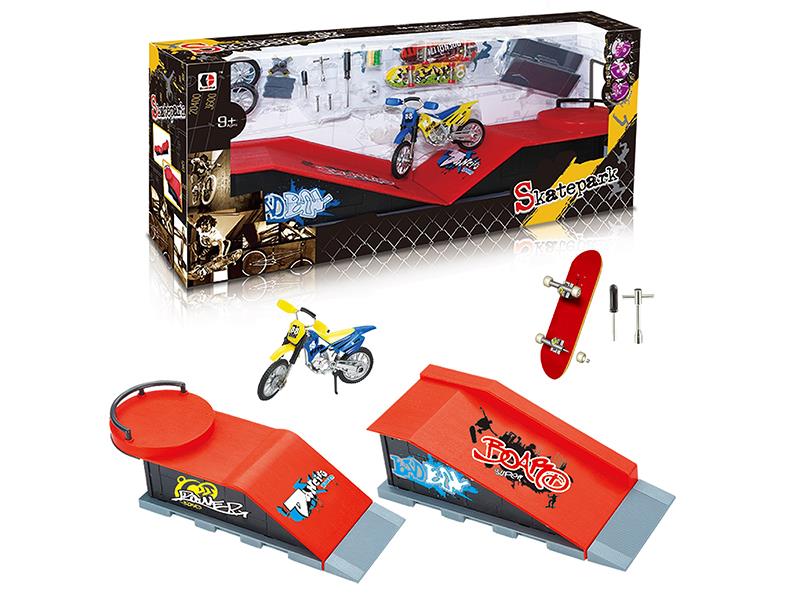 2PCS Finger Skateboard + Motorcycle Skate Park Set